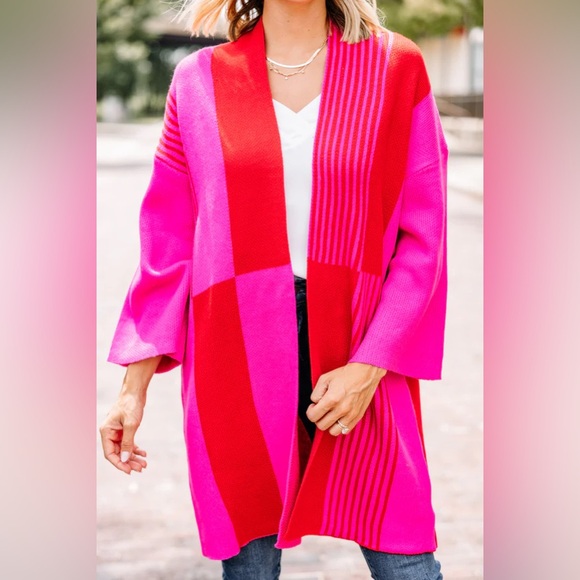 NWOT NEW &Merci Sweater | Oversized Cardigan | Color: Pink/Red | Size S/M - Picture 1 of 8